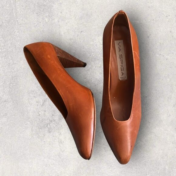 Via Spiga Women's Brown Pumps vintage size 8.5 made in Italy EUC - Picture 1 of 9